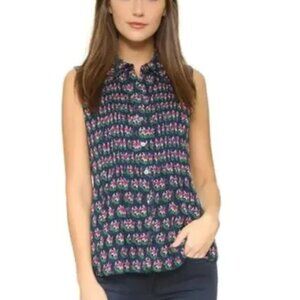 DIANE VON FURSTENBERG Blakely Floral Print Pintuck Silk Top - Size 0